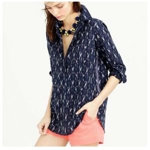 J Crew Metallic Striped Ikat Popover Blouse